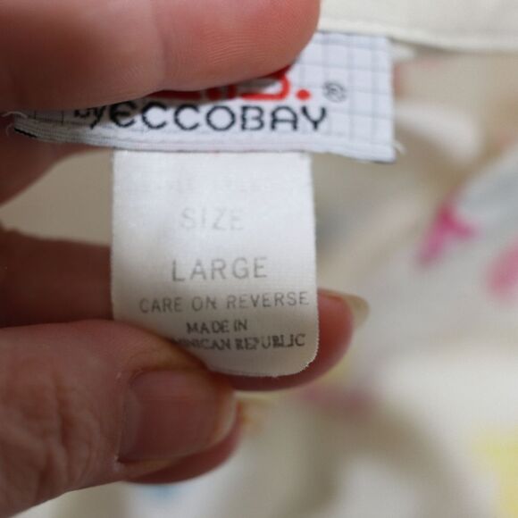 E.B. eccobay Vintage White Colorful Bow Print Button Down Shirt Large - Picture 16 of 16